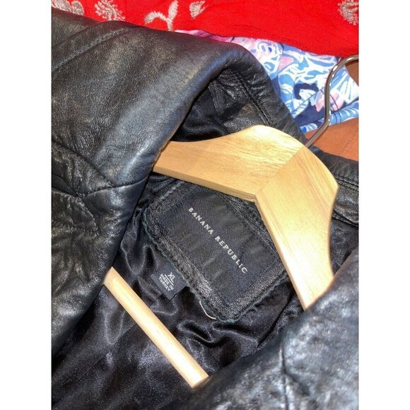 Vintage Banana Republic Womens Black L100 % Genuine Leather Button-Up Coat Size - Picture 4 of 7